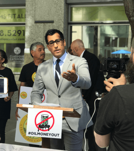 Robert Rivas giving a speech at a rally